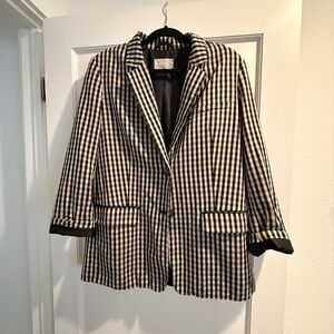 Everlane Black and Cream Checked Gingham Blazer